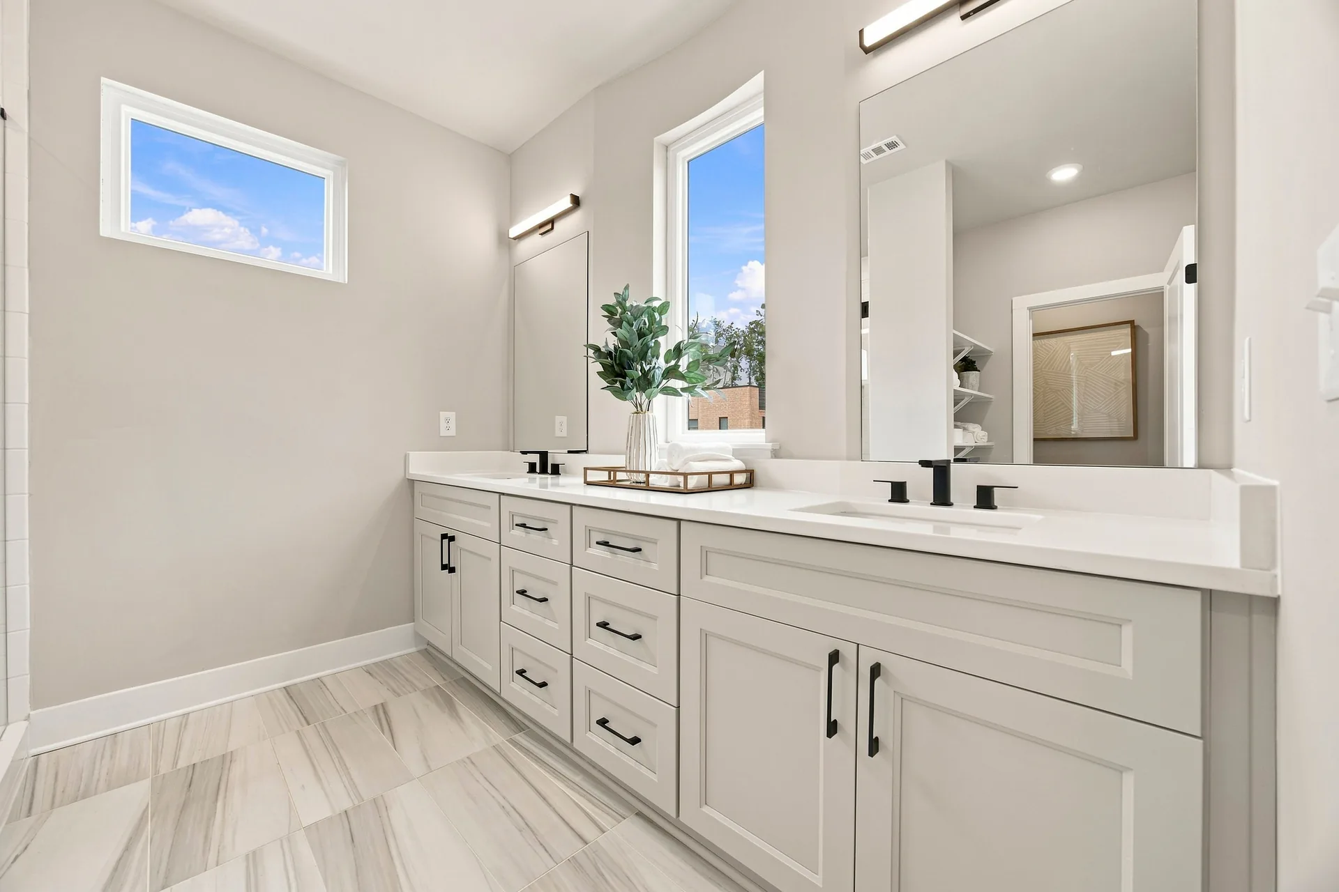 Primary bath, double vanity — teal collection