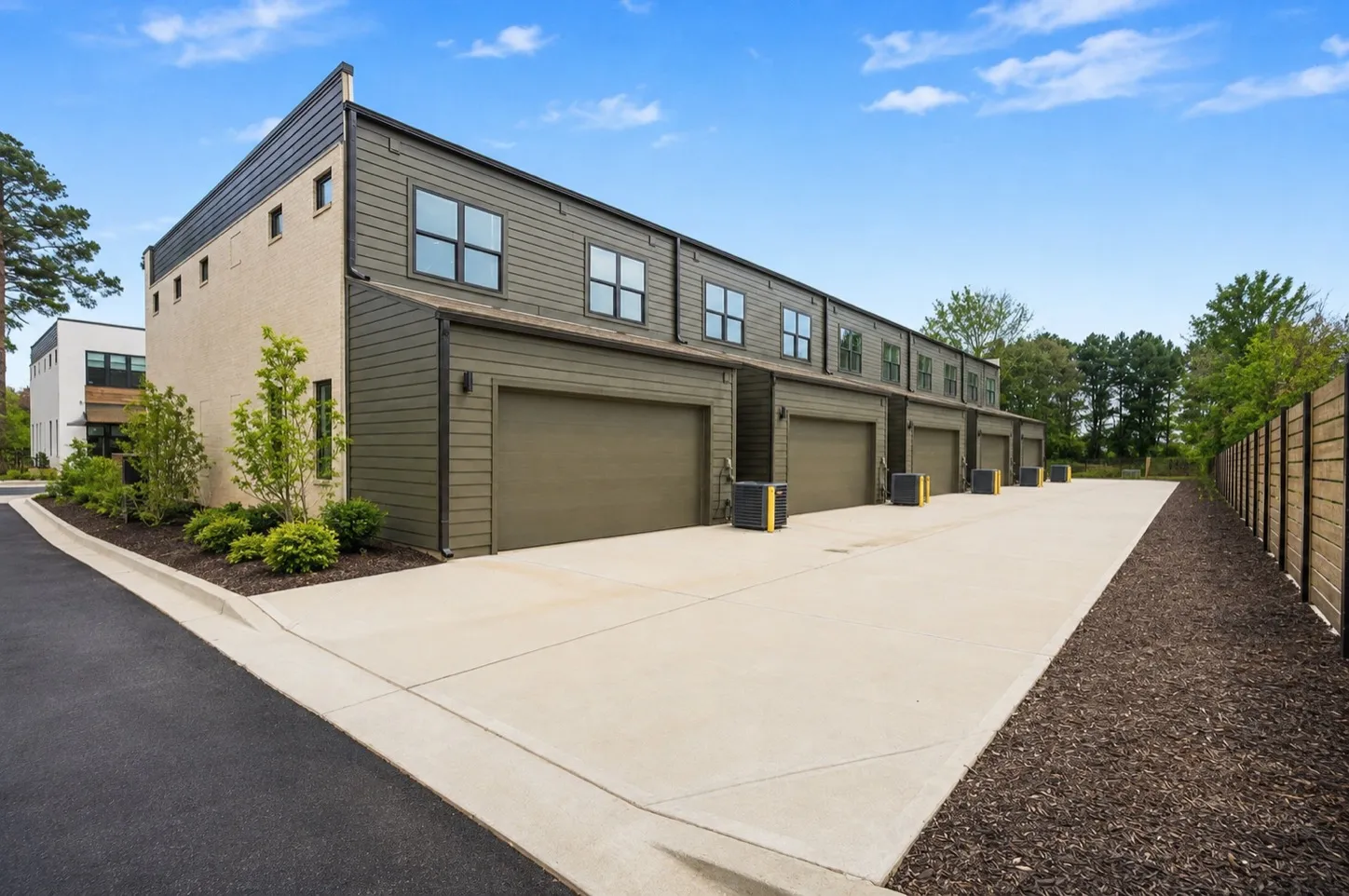 Exterior, rear garages and driveways