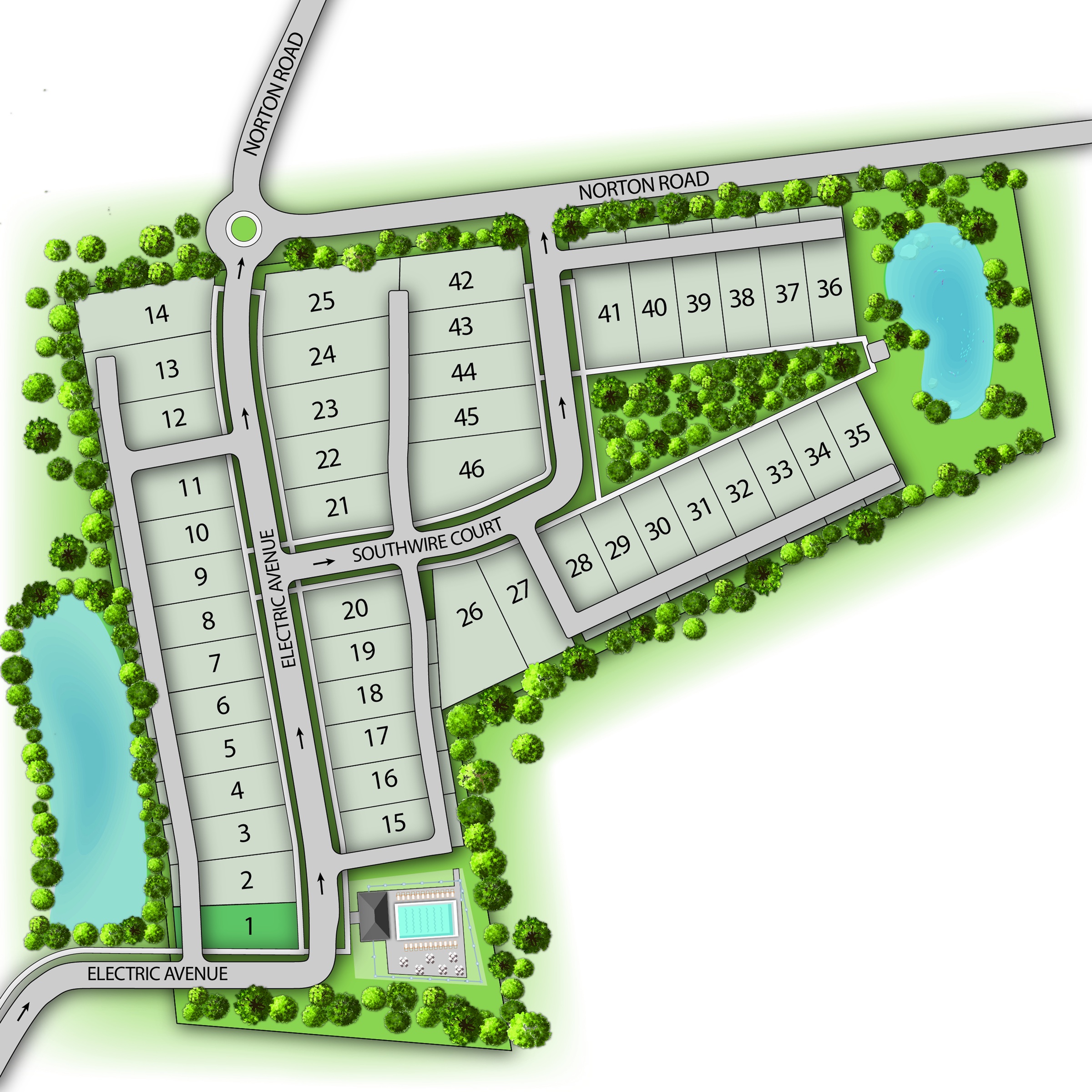 Trillium at Wire Park site plan showing all homesites