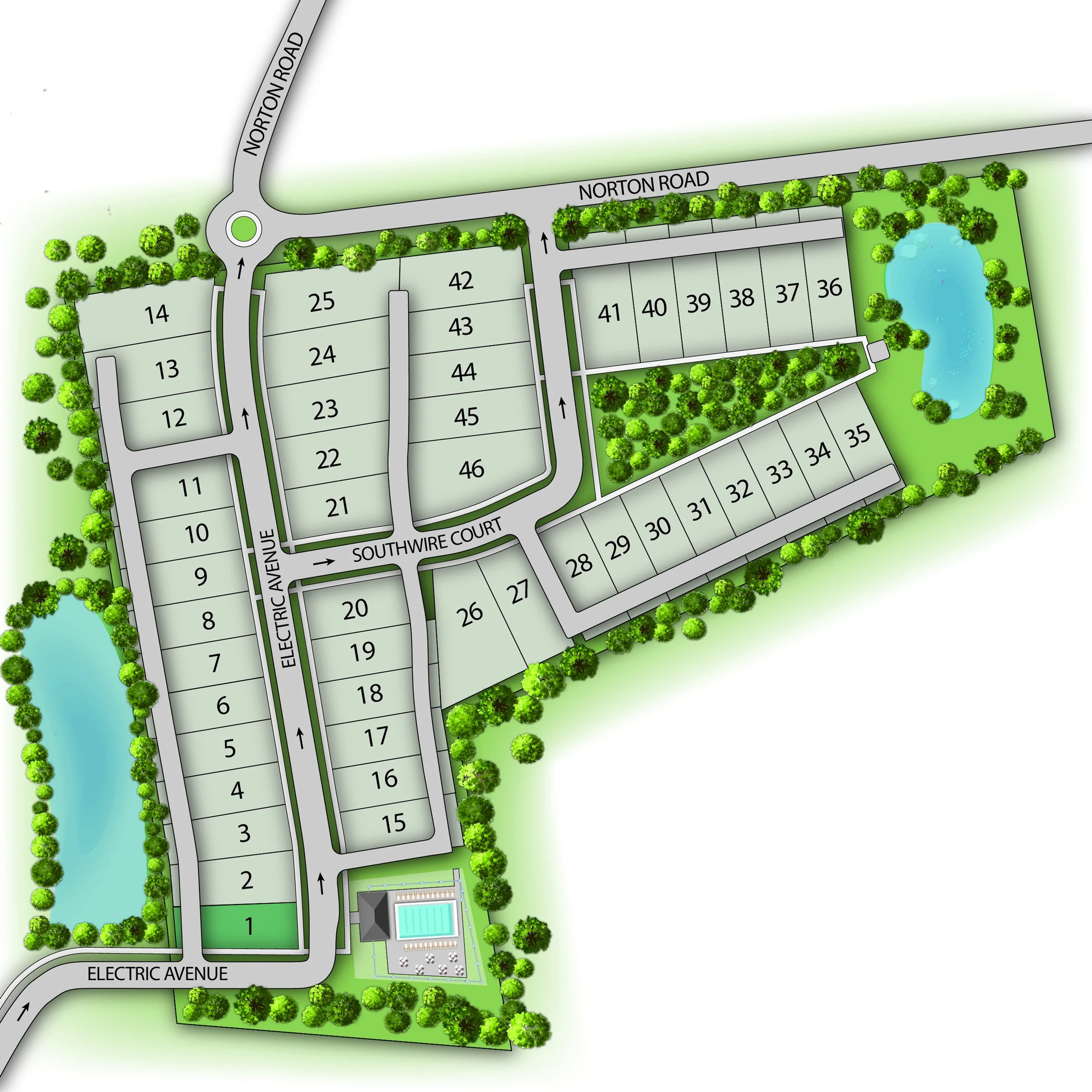 Trillium at Wire Park site plan showing all homesites